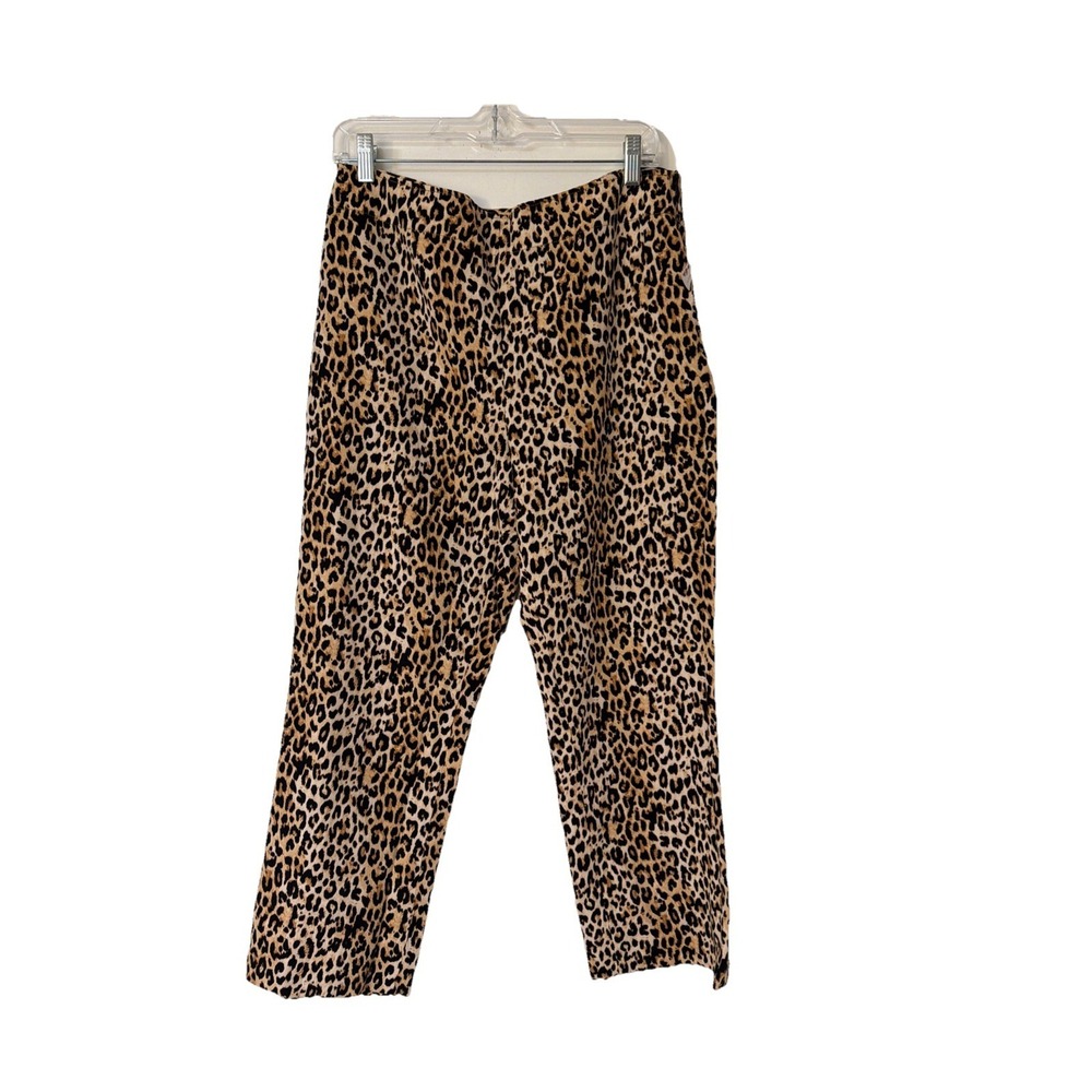 ZARA Women's Leopard Printed Side Zip Linen Blend Light weight Pants‎ Size L NEW